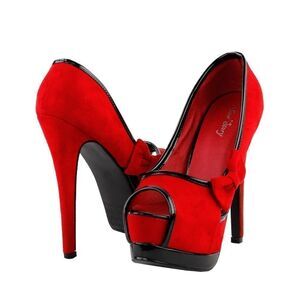 SHOW STORY Sexy 2 Tone Bow Peep Toe Platform Stiletto Pumps Size 37-6.5/7. B55